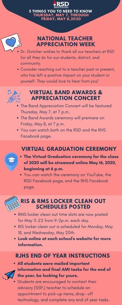 5 things to know from Thursday, May 7, and Friday, May 8, 2020, from the office of the superintendent-