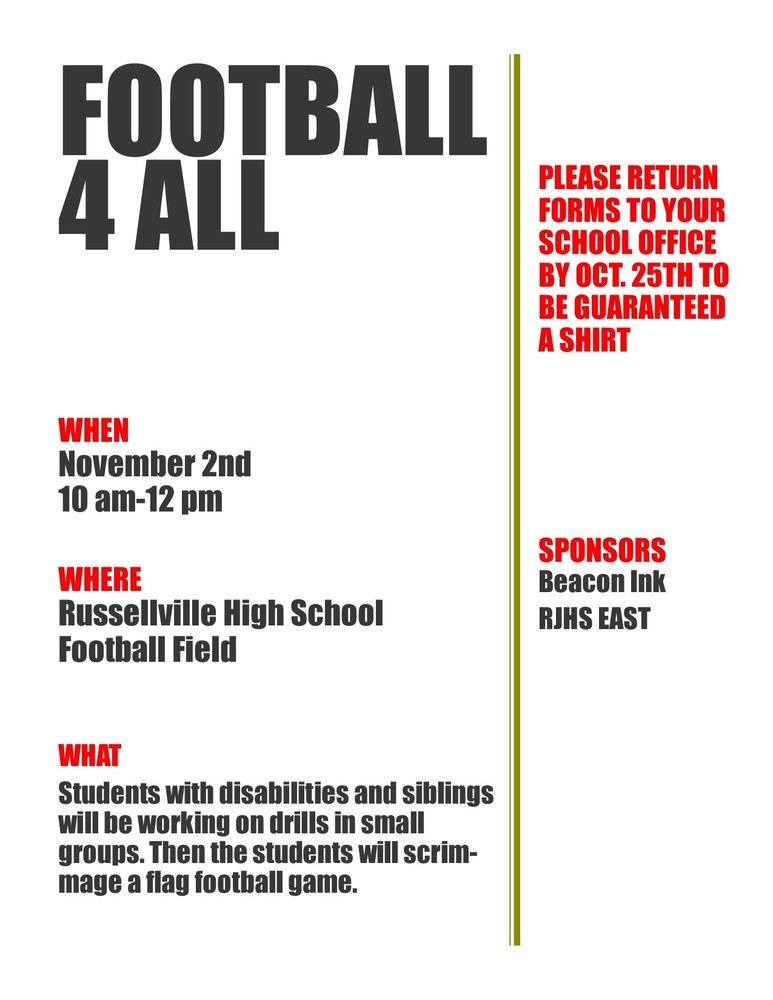 Football 4 ALL Flag Football Scrimmage scheduled for Saturday, November 2, 2019!