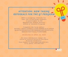 Elementary- G T referrals extended deadline May 1, 2020