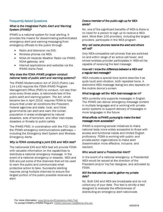Fact Sheet of the National WEA test page two