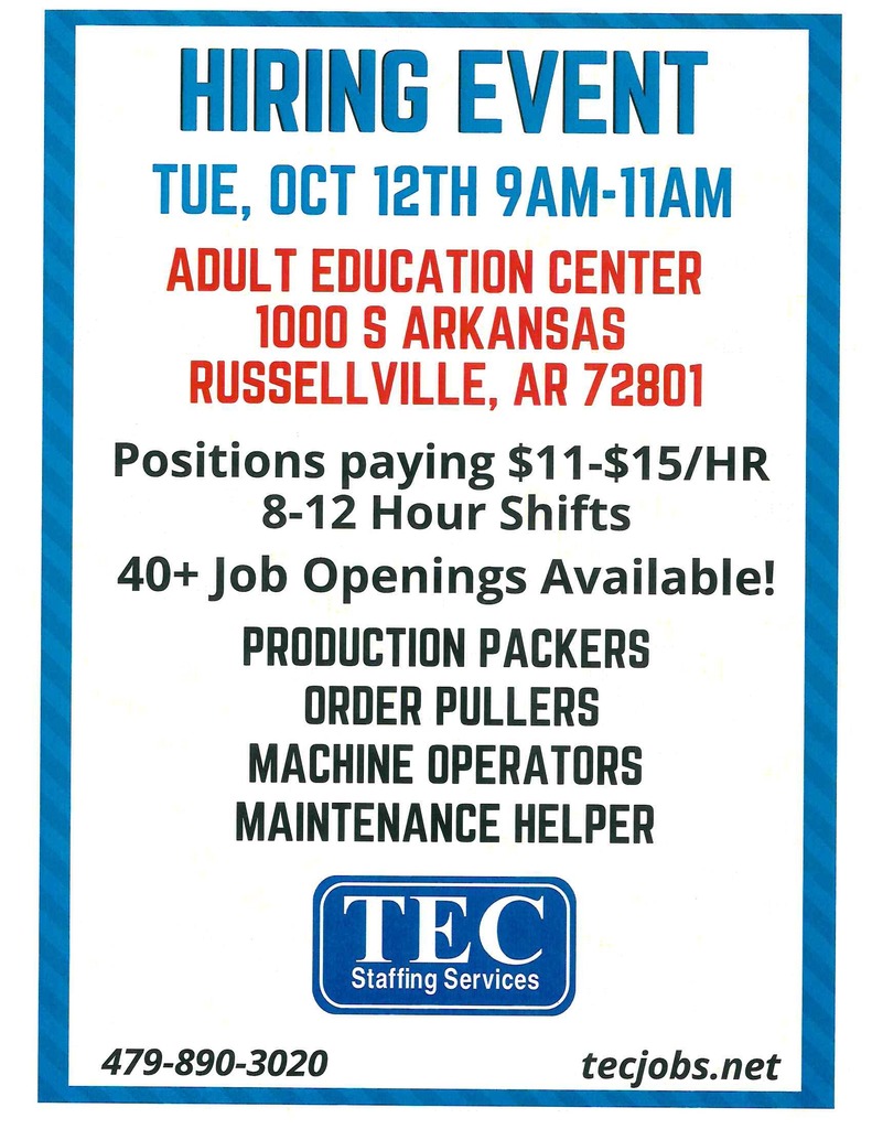 Hiring Event at Russellville Adult Education Center