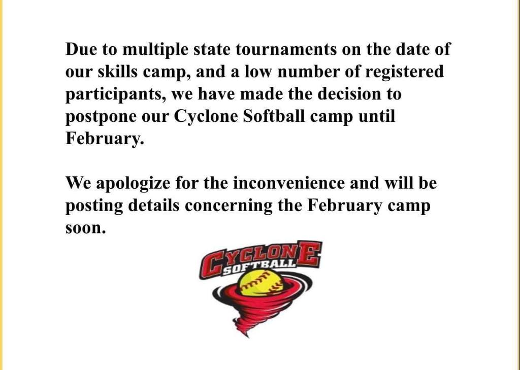 softball skills camp rescheduled for spring