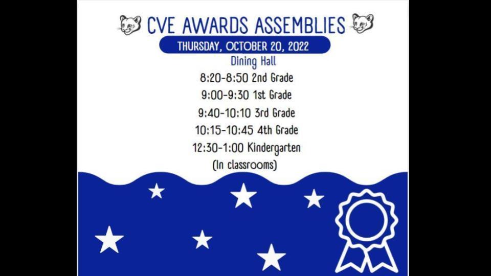 Please join us for our 1st Quarter Awards Assemblies on Thursday, October 20.