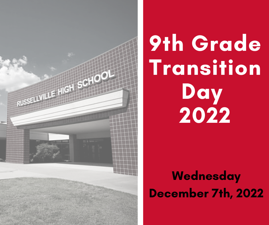 transparent image of a high school on left side of image and read background on right side with white text