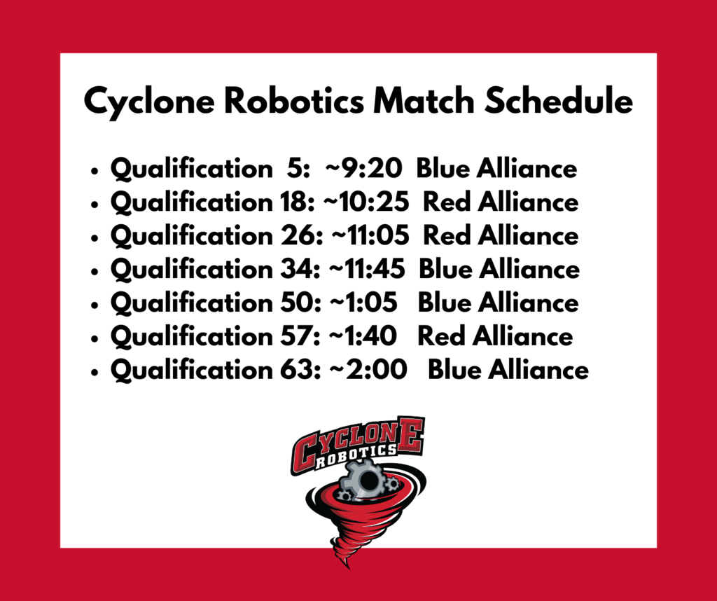 Match Schedule for Cyclone Robotics
