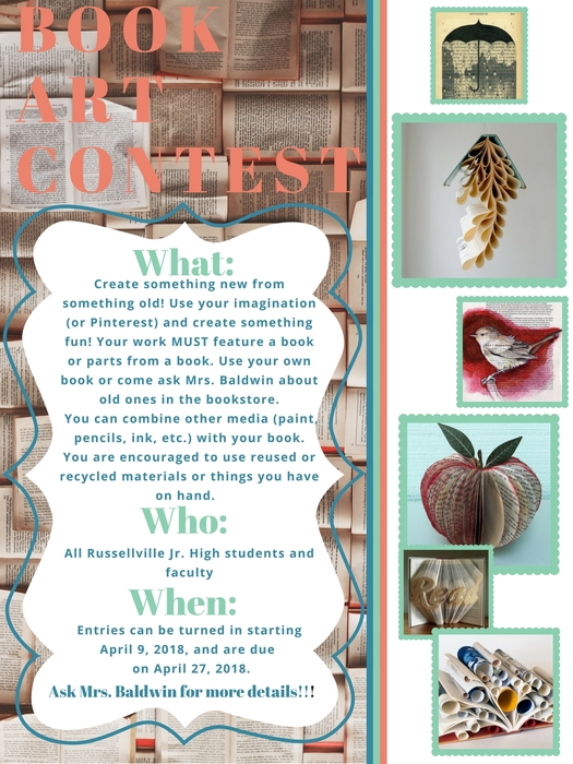 Flyer for Book Art Contest; explanation of rules and example pictures